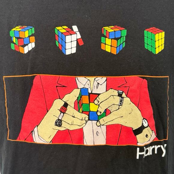 Harry Styles 2018 Black Rubik's Cube Tour Unisex T-Shirt Sz S One Direction Rare - Picture 5 of 6